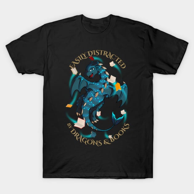 Easily Distracted By Dragons And Books Nerd Dragon T-Shirt by Sink-Lux
